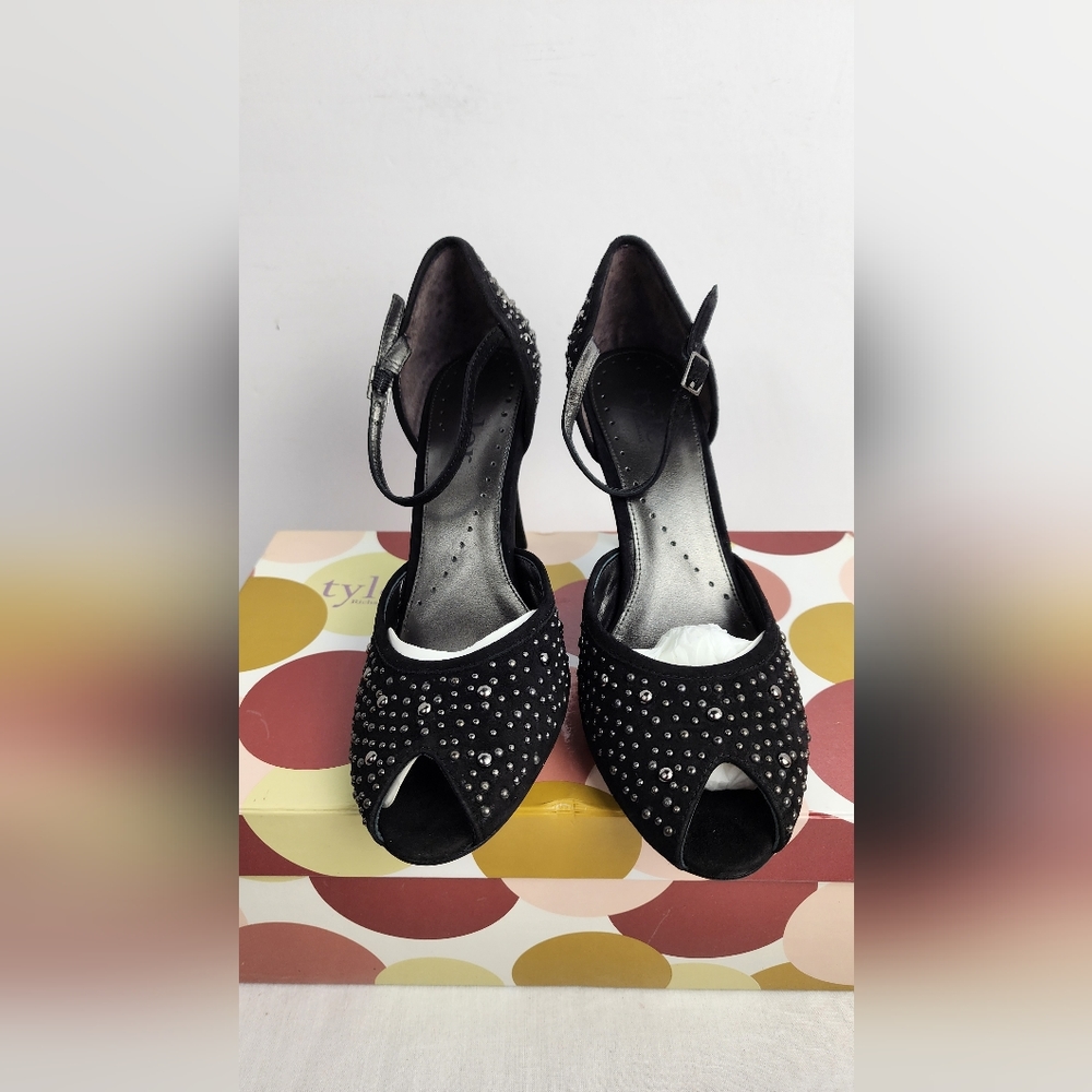 ❤️ NIB RICHARD TYLER STUDDED PEEP TOE PUMPS SAMBA BLACK SIZE 7M - Picture 2 of 12